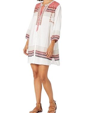 Nic + Zoe Around Town Dress Size M White Embroidered Boho Shift